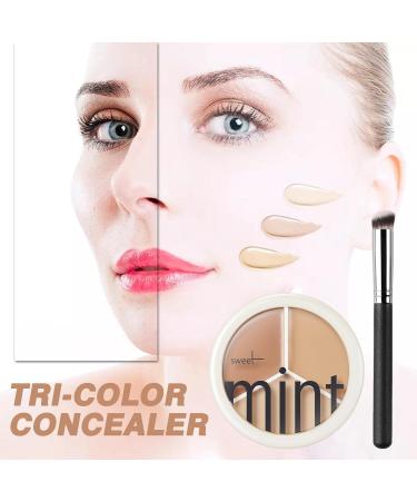 Sweet Mint Concealer Palette for Acne Marks & Dark Circles | 3-in-1 Face Foundation Cream Set with Brush | Waterproof Formula (3PCS) - Buy Online on GoSupps.com