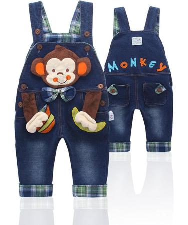 KIDSCOOL SPACE Baby Jean Overalls 3D Monkey Dungarees Pants 6-12 Months Blue - Buy Online on GoSupps.com