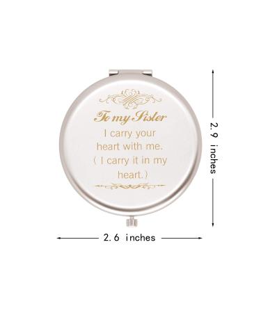 Sister Gifts Frosted Compact Makeup Mirror - Birthday & Graduation Ideas - 'I Carry Your Heart' Engraved - Silver Finish - Buy Online on GoSupps.com