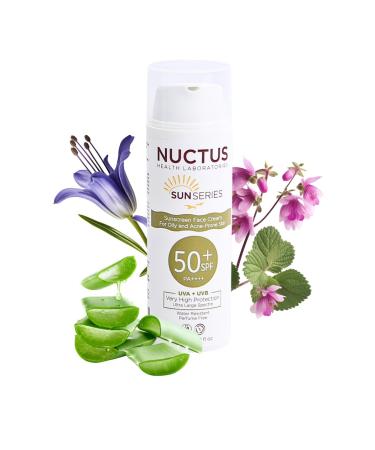 NUCTUS Facial Sunscreen Lotion for Acne-Prone Skin Broad Spectrum SPF 50 Facial Sunscreen for Oily Skin Water-Resistant Sunscreen Free of Oil Fragrance and Oxybenzone 50 Ml 1.69 fl. oz