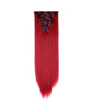 Womens 18 Clips 8pcs Full Head Hair Extensions 26 Inch Long Straight Dark Red Hairpiece dark red 26 Inch (Pack of 8)