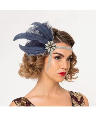 IYOU 1920s Feather Flapper Headpiece Blue Crystal Gatsby Headband Prom Wedding Hair Accessories for Women - Buy Online on GoSupps.com