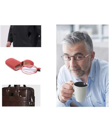 Cokobin Foldable Reading Glasses +3.5 - Stainless Steel Anti-Blue Light Aid with Hard Shell Case for Women & Men - Red - Buy Online on GoSupps.com