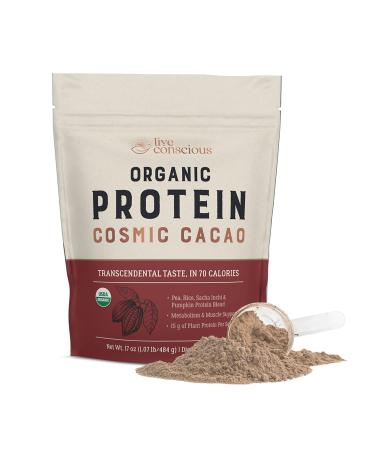 Organic Pea Protein Powder - Cosmic Cacao Chocolate Flavor | Low-carb Plant-Based Vegan Protein Blend - Pea, Brown Rice, Pumpkin, Sacha Inchi | 20 Servings, 17 oz - by Live Conscious Cacao 1.07 Pound (Pack of 1)
