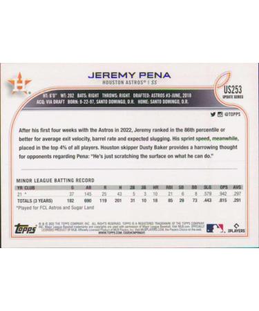 2022 Topps Update Jeremy Pena RC #US253 - NM-MT Rookie Astros Baseball Card - Buy Online on GoSupps.com