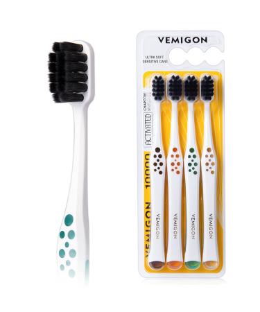 VEMIGON Extra Soft Toothbrush for Sensitive Teeth, Wide Head Soft Toothbrushes for Adults, Soft Bristle Toothbrush with Activated Charcoal, Whitening Toothbrush Perfect for Braces (4PCS)