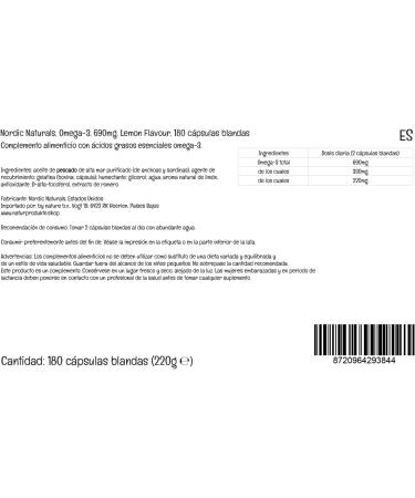  Nordic Naturals Nordic Naturals Omega-3 690 mg with EPA and DHA high dose lemon flavor 180 softgels lab tested soy-free gluten-free non-GMO - Buy Online on GoSupps.com