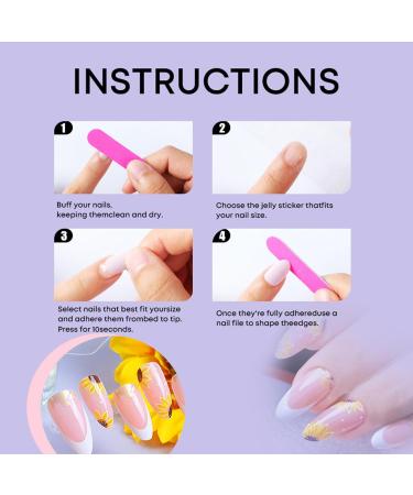 Sunflowers Press on Nails - Medium Almond Glossy White French Tips | 24Pcs Acrylic False Nails with Gold Foil for DIY Manicure - Buy Online on GoSupps.com