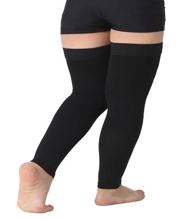 TOFLY Thigh High Compression Stockings Opaque 1 Pair Firm Support 20-30 mmHg Gradient Compression with Silicone Band Footless Compression Sleeves Treatment Swelling Varicose Veins Edema. L 15-20mmhg Black