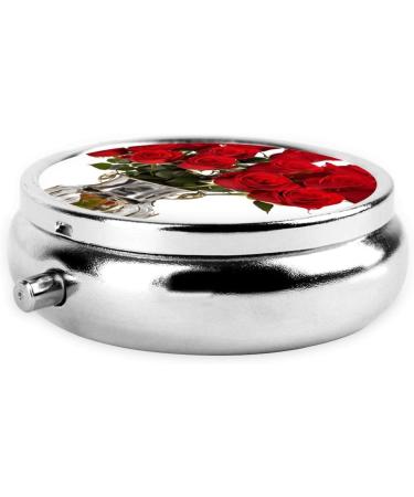 Red Roses Printed Round Pill Box - 3 Compartment Mini Portable Travel Organizer for Vitamins & Medications - Buy Online on GoSupps.com