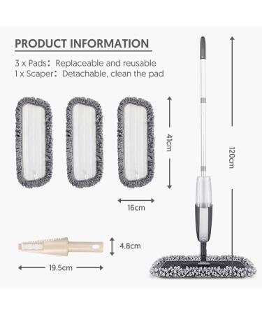 MANGOTIME Microfiber Spray Mop for Floor Cleaning - Dry Wet Mop for Hardwood, Laminate, Tile & Wood Floors - Kitchen Dust Mop with 3 Washable Pads, 1 Refillable Bottle & Scraper - Black - Buy Online on GoSupps.com