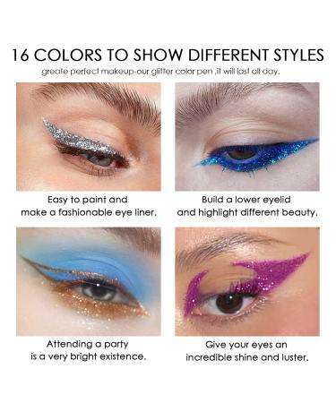 16 Color Liquid Glitter Eyeliner Set for Women - White, Silver, Rose Gold, Pink | Sparkly Delineador con Glitter - C01-Glitter - Buy Online on GoSupps.com