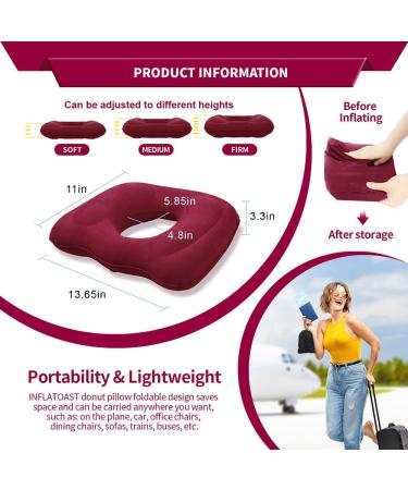 Inflatable Donut Pillow Adjustable Butt Cushion Seat for Long Sitting to Helps Relieve Pressure from Hemorrhoid Treatment Tailbone Pain Coccyx Pain Sciatica Postpartum (Pink) (deep red) - Buy Online on GoSupps.com