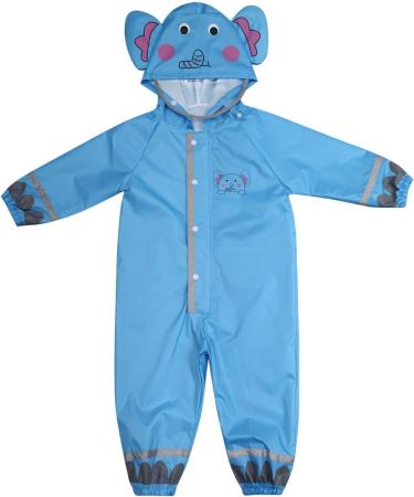 De feuilles Kids Button Rain Suit | Waterproof Hooded Raincoat Jumpsuit 4-6 Years Blue Elephant - Buy Online on GoSupps.com