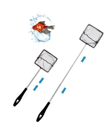 Fish Net with Telescopic Handle Small Pond Net Stainless Fishing Net Aquarium for Cleaning Catching Tiny Fish and Shrimp Black square net