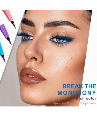 Matte Waterproof Colored Eyeliner Set - 3Pcs Wine Red, Purple, Light Blue Liquid Eye Liner Pen Pencil - Long Lasting Delineador de Ojos de Colores - 3 Count Pack - Buy Online on GoSupps.com