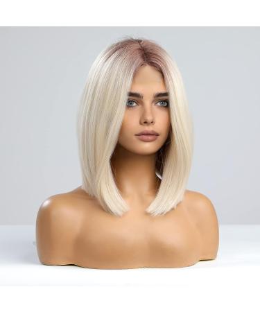 HAIRCUBE Ombre Shoulder Length Straight Bob Wig - Off-White Natural Middle Part Cosplay Wig (12inch) - Buy Online on GoSupps.com