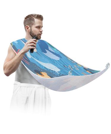 Ocean Animal Cute Beard Apron Gifts for Men Beard Trimming Catcher Bib Non-Stick Beard Cape for Shaving and Trimming