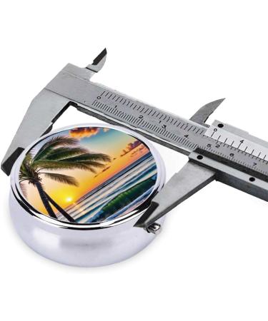 Beach Palm Trees Sunset Mini Round Pill Box | 3 Compartment Travel Pill Organizer | Portable Medicine Case for Home & Office - Buy Online on GoSupps.com