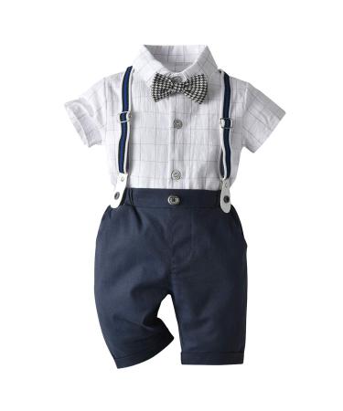 AmzBarley Baby Boys Gentlemans Outfit Suit Kids Long/Short Sleeve Dress Shirt Pants Vest Bowtie Tuxedo Rompers Childs Birthday Evening Holiday Party Black 557 1-2 Years