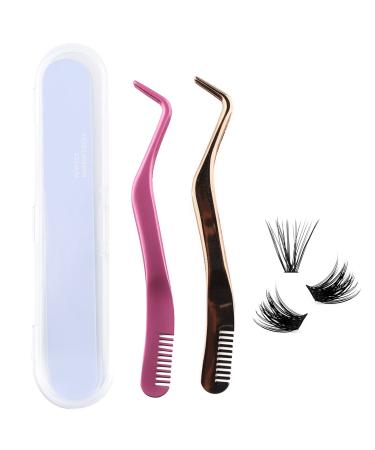 Lash Tweezers for Individual Lashes 2pcs DIY Eyelash Extension Supplies Lash Applicator Tool Cluster Lashes Eyelash Tweezers for False Lash Extension Tweezers FADLASH (1 Pink+1 Rose Gold) Cluster lashes Tweezer - Buy Online on GoSupps.com