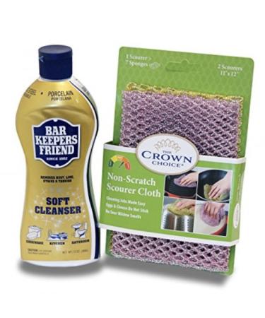 Bar Keepers Friend Cleanser (26 oz) and Non Scratch Scouring Scrubber Kit | Multipurpose, Stainless Steel, Rust, Soft Cleaner with Heavy Duty Non Scratch DishCloth