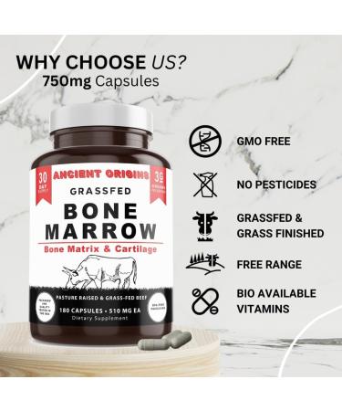 Grass Fed Bone Marrow Supplement 3060mg Skin Oral Health and Joint Support Supplement Promotes Whole-Body Wellness Non GMO Whole Bone Extract 180 Capsules - Buy Online on GoSupps.com