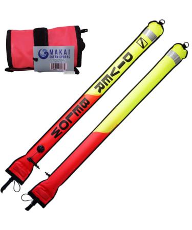 Makai Ocean Sports 4ft Inflatable Surface Marker Buoy High Visibility Dual Color SMB Safety Tube for Scuba Diving and Snorkeling