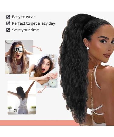FDEETY 22 Inch Ponytail Hair Extension Piece Long Corn Curly Heat Resistant Synthetic Clip in Curly Wave Ponytail Hair Pieces For Women Girls (Natural Black) - Buy Online on GoSupps.com