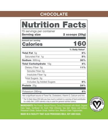 VeganSmart Pea Protein Vegan Shake - Chocolate Flavor (20.6 oz | 585 g) - Plant-Based Nutrition - Buy Online on GoSupps.com