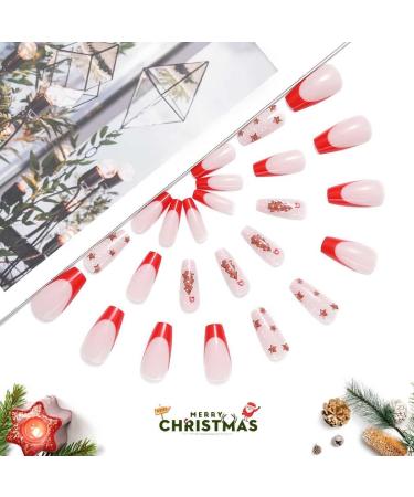 Vatocu Christmas False Nails - Long Xmas Snowflakes Glitter Press on Nails for Women and Girls (24pcs) - Buy Online on GoSupps.com