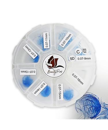 5D Premade Volume Lash Extension Kit- 5D Mixed Tray 500 Premade Fans Eyelash Extensions - Premade Lash Fans Pointed Handmade Premade - Loose Fans Thin Base (5D-0.07 D-Curl 9-16mm Blue) 5D D-Curl 9-16mm Blue