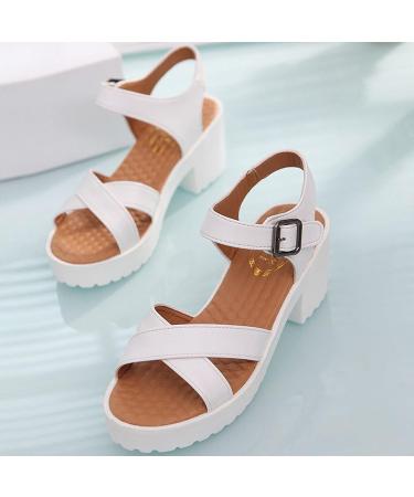 Women's Beaded Chunky Heel Sandals - Comfortable Suede, Ankle Strap, Non-Slip - Summer Boho High Heels for Festivals and Everyday Wear - Size 9.5, Beige - Buy Online on GoSupps.com