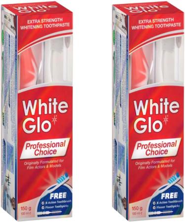 White Glo Extra Strong Whitening Toothpaste - Professional Choice 100ml (2 Packs) + Free 50pcs Dental Floss - International Shipping - Buy Online on GoSupps.com