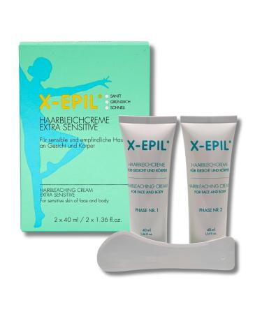 X-EPIL Hair Bleach Cream - Extra Sensitive 2x40ml for Face & Body | Gentle & Quick Hair Lightening | Savings Set + Free Gift | Ideal for Sensitive Skin - Buy Online on GoSupps.com