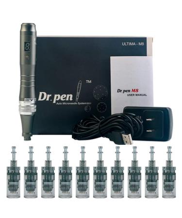 Dr. Pen Ultima M8 Professional Microneedling Pen - Best Skin Care Tool Kit for Face and Body - 10 Pcs Cartridges 0.25mm (16 pins x3+ 36 pins x5+Nanox2)
