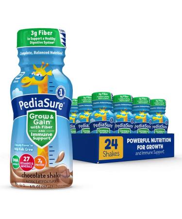 PediaSure Grow & Gain with 3g Fiber for Digestive Health, Provides Immune Support, Kids Protein Shake, 27 Vitamins and Minerals, 7g Protein, DHA Omega-3, Non-GMO, Chocolate, 8 fl Oz, 24 Count