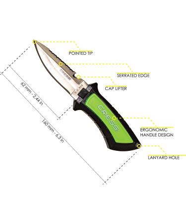 Cressi Lima Short Blade Knife for Scuba Diving and Spearfishing | Quick-Release Sheath & Hose Holder | Italian Design in Lime - Buy Online on GoSupps.com