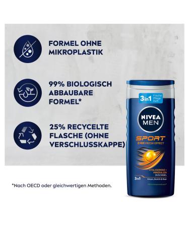 Nivea Men Sport Shower Gel (250ml) - pH Skin-Friendly Vitalizing Fragrance 5-Pack for Body Face & Hair - New Version - Buy Online on GoSupps.com