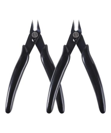 Wire Cutters 2pcs Side Cutters Cable Cutters Precision Flush Cutters Wire Strippers Electrical Snips Electrical with Soft Grip for Jewelry Craft DIY Black
