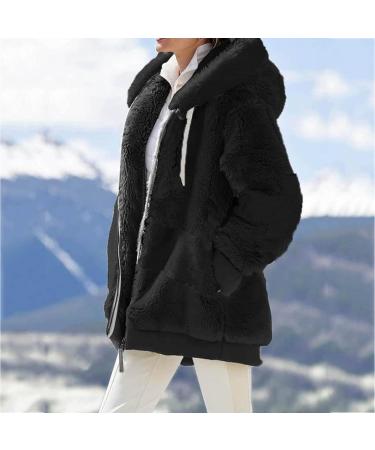 Buy Hanxiulin Women's Fleece Jacket - Warm Hooded Plush Bomber Coat for Winter - Stylish & Cuddly Black Parka - Buy Online on GoSupps.com