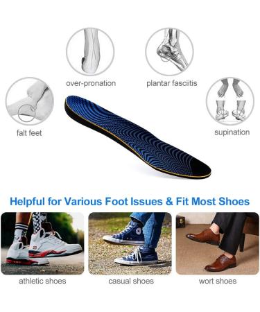 Plantar Fasciitis Arch Support Insoles for Men & Women | Full Length Orthotic Inserts for Flat Feet & Foot Pain Relief | Blue/Black (Size L: Men's 11-13.5 / Women's 13-15.5 - Buy Online on GoSupps.com