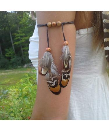 Gypsy Hippie Feather Headband & Armband Set - Bohemian Handmade Tribal Indian Headwear for Women - Buy Online on GoSupps.com