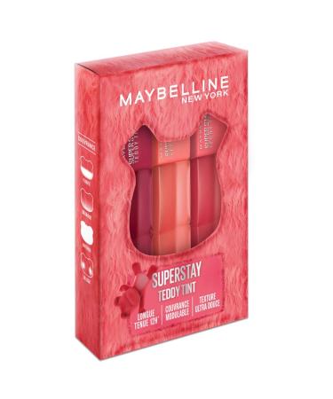 Maybelline New York - Superstay Teddy Tint Set - 3 Teddy Tint Lip Blushes - Melted Matte Effect - Long-Lasting Hold - Shades: Baby Tee, Petalcore, Wild at Heart