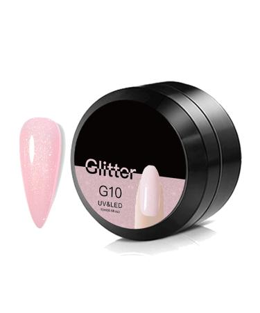 Builder Gel for Nails Pink Nail Gel Builder Glitter Extension Gel for Nail Repair Extension & Modeling - UV/LED Nail Base Building Gel for Split Broken Nails Protection Strengthening(15ml) Light Pink Glitter