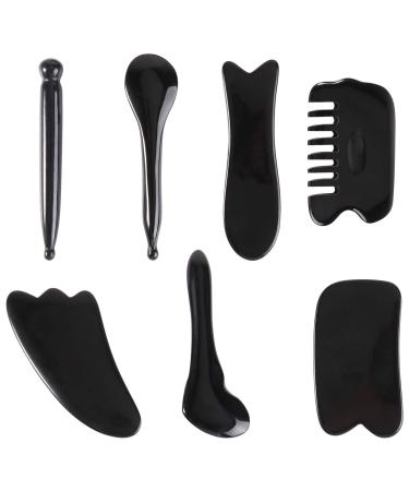 FRCOLOR Massage Roller 1set7pcs Relax Board Point and Health Black Tool Equipment Beauty Beeswax for of Scrapers Skin Care Tools Guasha Kit Face Resin Relief Natural Caring Skin Care Set 10.5x5.5cm Black
