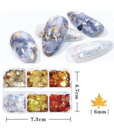 Maple Leaf Nail Glitter Sequins - 3D Holographic Fall Leaves Nail Art Flakes - 6 Colors Laser Autumn Decals for Acrylic Nails - DIY Crafts - Buy Online on GoSupps.com