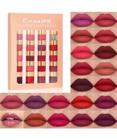 20 Colors Lipstick Matte Liquid Lipstick Lipgloss Set for Women labiales mate 24 horas originales matte larga duracion 24,Deep Red Original 24 Hour Matte Lipstick Lip Stain Long Lasting Waterproof 24 4 Count (Pack of 1) F-Set