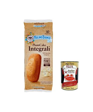Italian Gourmet E.R. Mulino Bianco Plumcake Integrali Pack of 12 Snacks for Plum Cakes with 100% Wholemeal Flour 330 g + Polpa Italian Gourmet 400 g