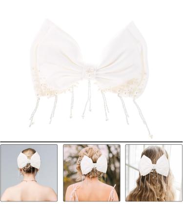 POPETPOP Bridal Satin Bow Tassel Hair Clip Bow Hair Pin Women Hair Accessories Women Hair Decorations Hair Barrettes Bow Hairpins Bow Barrettes Tiara Headgear Bride Bow Tie Fabric White - Buy Online on GoSupps.com